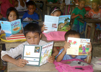 The first day of a daily Sustained Silent Reading at a primary school in Laos