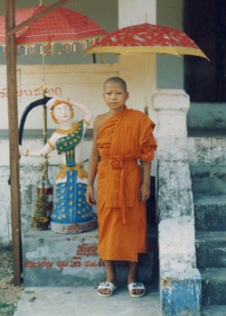Khamla at a wat (Buddhist temple). He spent his teenage years as a novice monk