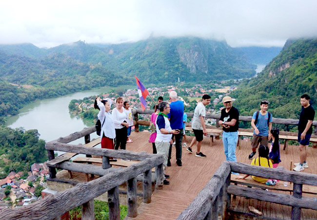A view of the river and houses In the resort town of Nong Khiao, Laos